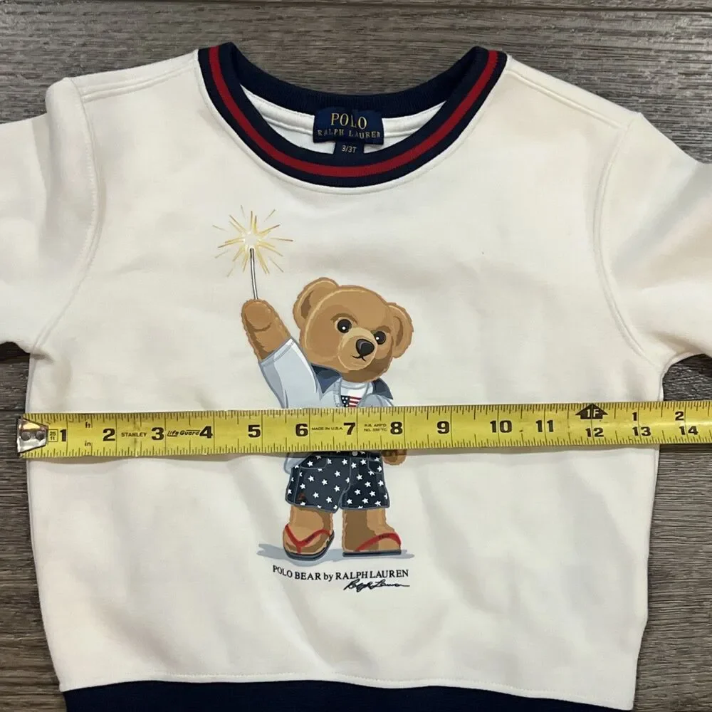 Polo Ralph Lauren Polo Bear Sweatshirt Patriotic Sparkler White - Toddler 3T